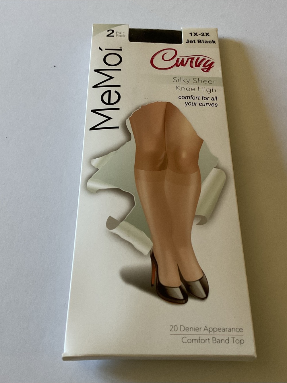 MEMOI WOMENS 2 PAIR PACK CURVY SILKY SHEER KNEE HIGH SOCKS JET BLACK  1X-2X NWT